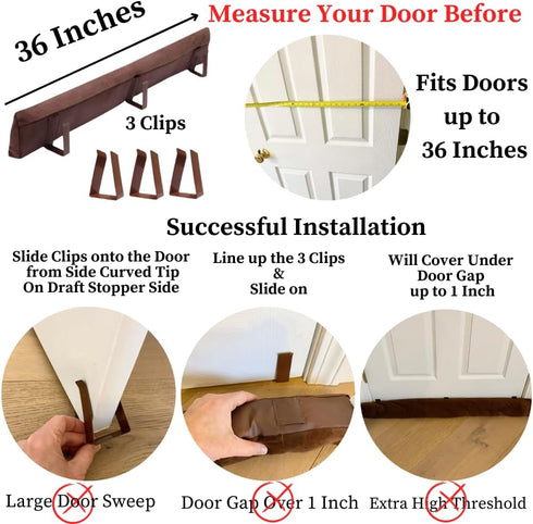Evelots Cold, Hot Air Door Draft Stopper - Strong Metal Clips to Block Cold Air and Noise, 36 Inch Wide
