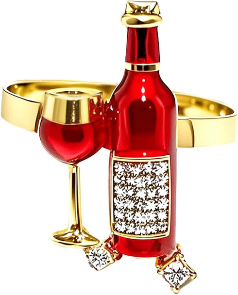 Set 12 Red Wine Bottle Napkin Rings of Sparkly Rhinestone Napkin Ring Holders for Valentine's Day Wedding Bridal Shower