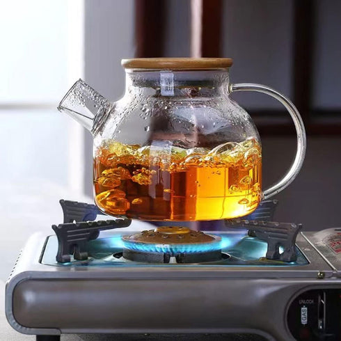 Hwagui Glass Teapot with Infuser, Heat Resistant Kettle for Loose and Blooming Tea, 1600ml/54oz