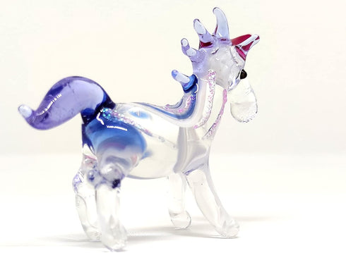 Unicorn Tiny Miniature Figurines - Hand Blown Glass Art Fantasy Animals Collectible Gift Home Décor (Blue Pink)