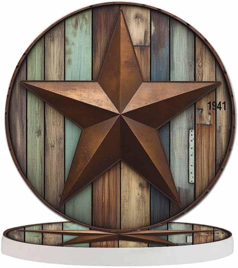 Pznen Rustic Barn Star Coasters for Drinks 2 Pack Vintage Wooden Board Farm