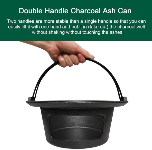 Upgrade Cast Iron Ash Can with Handle, Quantfire Charcoal Ash Basket Big Green Egg Accessories Must Haves Kamado Ash