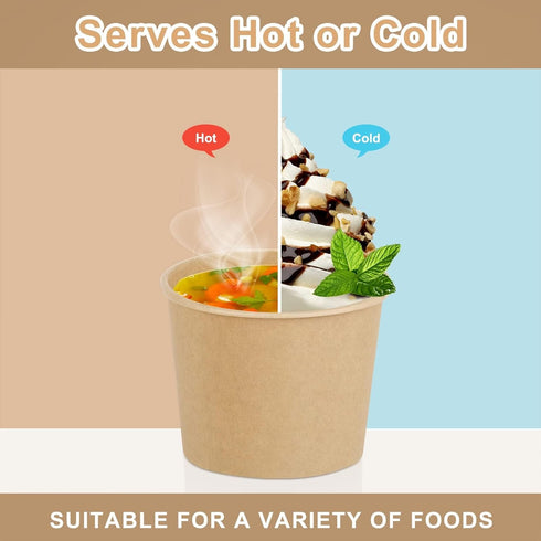 300 Packs 5 Frozen Ruisita Paper Ice Cream Cups Ounce Disposable Soup Bowls Brown Dessert Bowls for Hot or Cold Food