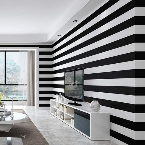 Peel and Stick Vinyl Black and White Striped Wallpaper - Self Adhesive Stripe Shelf Liner for Dresser Drawer Cabinets