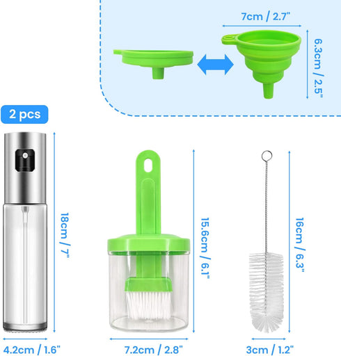 2Pack Nozzle 100ml Daily Treasures Upgraded Precise Olive Oil Glass Bottle with Oil Brush Bottle, Silicone Funnel