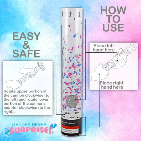 16 Inch 2 Pack Gender Reveal Surprise - Pink Gender Reveal Powder Cannon Bundle - Easy to Use Pink Powder Cannon