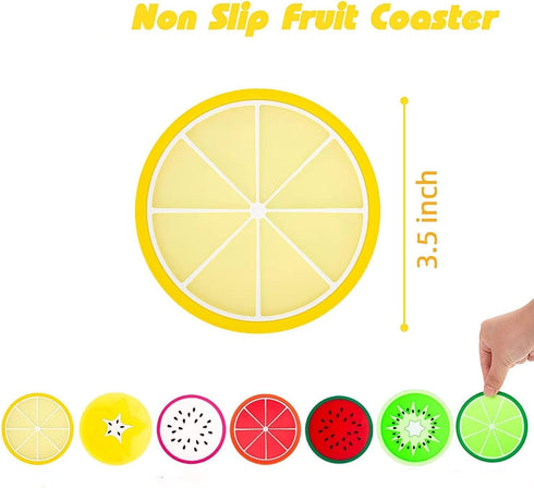 DomeStar Fruit Coaster, 7PCS 3.5" Non Slip Car Coaster, Colorful Silicone Drink Cup Mat