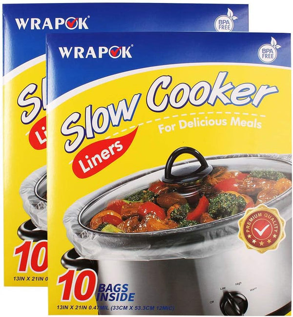 Slow Cooker Liners, Disposable Cooking Bags for Oval or Round Pots, Large Size 13 x 21 Inch, 2 Pack (20 Bags)