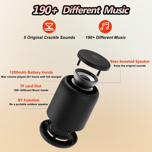 Roamoris Noise,24 Playtime,190+ Bass-Boosted Electric Fireplaces Crackler Sound Box,Fire Crackling Speaker