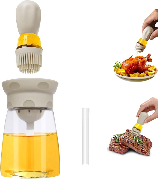 Oil Dispenser Bottle with Brush - 2 IN 1 Glass Olive Oil