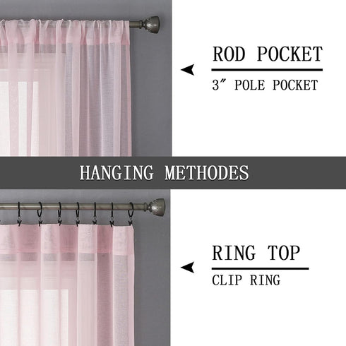 Tollpiz Sheer Curtains Set of 2 Panels | 54 x 63 inches Pink Linen Textured Light Filtering Voile Curtains for Living