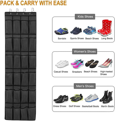 24 Closet Over the Door Shoe Organizer Extra Large Pockets Hanging Shoe Rack Holder for Storage Hanging Shoe Organizer