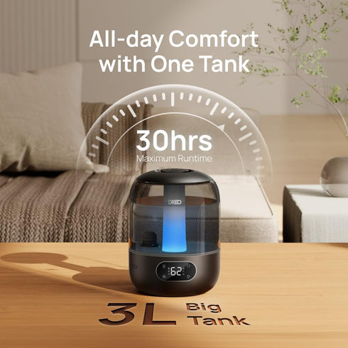 3L 30H 26dB 360 Nozzle, DREO Humidifiers for Bedroom, Top Fill & Quiet Runtime for Large Room, Cool Mist Ultrasonic