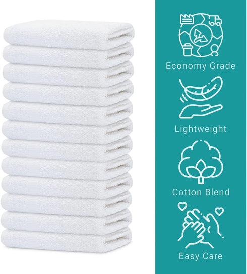 60 Pack Set (12x12 inches) Commercial GOLD TEXTILES Economy White Washcloths - Cotton Blend Grade Cleaning Rags, Quick