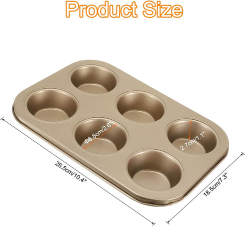 uxcell Cupcake Pan, 6-Cup Non-Stick Muffins Pan Round Cupcake Tins Baking Pan Bakeware Carbon Steel Cake Molds for Baking, Making Muffins Cakes, Bread, Cupcakes, Gold