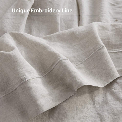 Simple&Opulence 100% French Linen Pillowcase, Queen Size Set of 2, Washed Solid Color Embroidered, Soft Durable