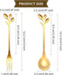 Stainless Steel Leaf Coffee Spoon and Appetizer Fork Tableware Dessert Spoon Mini Dessert Utensils Set Creative Demitasse Spoons and Forks for Stirring, Fruit, Cake, Coffee, Tea (Gold, 40 Pieces)