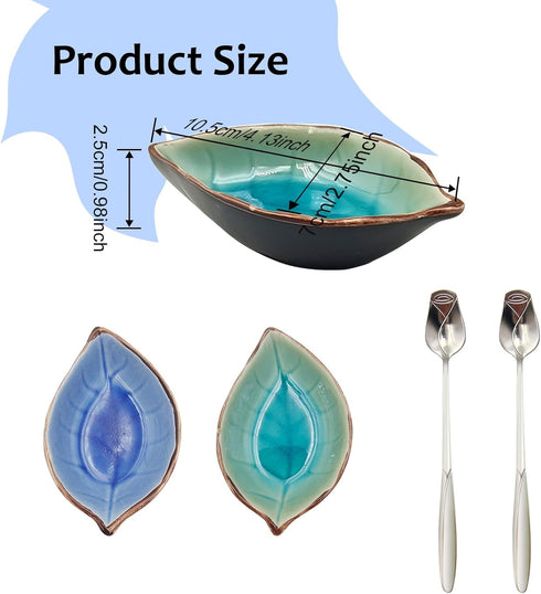 2 Pack Set, Counter, Coffee Spoon and Leaf Rest Ice Cracks Leaf Ladle Holder, Tea Spoon Rest for Kitchen Dining Table