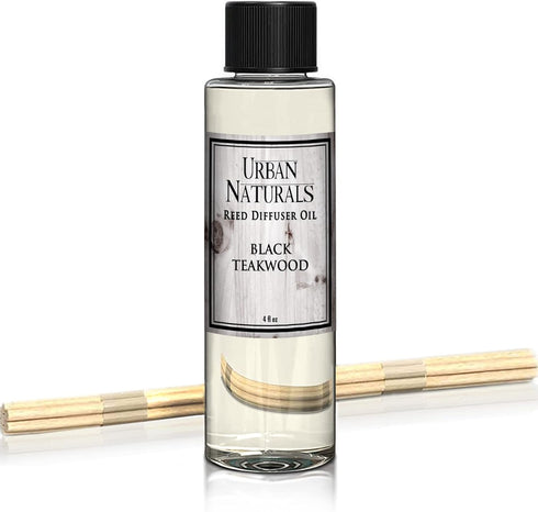 Urban Naturals Black Teakwood Reed Diffuser Oil and Sticks Set Refill, 4 oz, Includes Free Reed Sticks