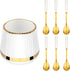 6PCS Mini Dessert Spoons Set, Small Stainless Steel Gold Tea Spoons with Ceramic Jar Holder