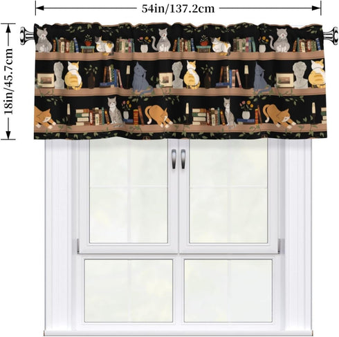 1 54" 18" Bookshelf Cat Curtain Valance Short Rod Pocket Window Treatment for Living Room Bedroom Kitchen Bathroom