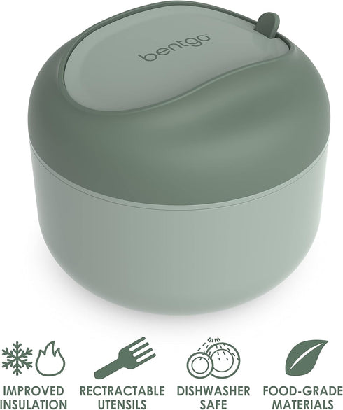 Bentgo Bowl, Insulated Leak-Resistant Bowl with Collapsible Utensils, BPA-Free, 21.2 oz, Khaki Green