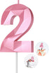 Number Birthday Candles (2 Candle Pink), 3D Diamond Shape 2nd Happy Birthday Cake Topper for Celebration Supplies