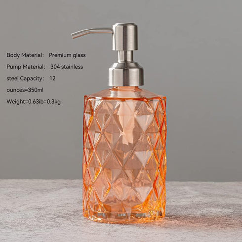 Easy-Tang 12 Oz Clear Glass Soap Dispenser for Kitchen and Bathroom, Refillable with Stainless Steel Pump, Amber