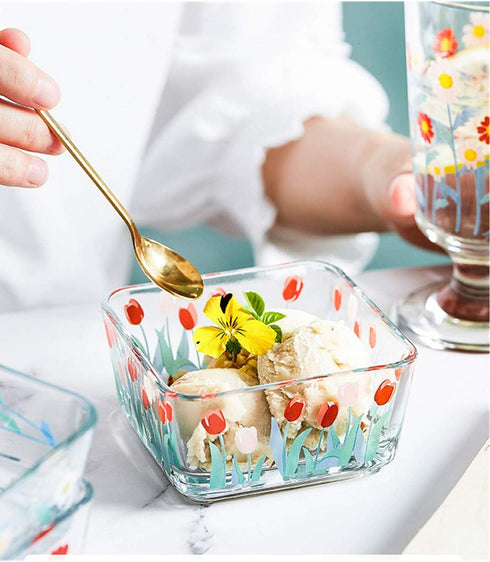 9 OZ Mini Floral Candy Dish, Small Tulip Glass Bowl for Dessert, Snack, and Kitchen Prep