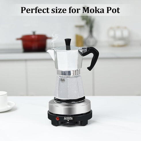 Artilife 500W Small Hot Plate, Mini Electric Portable Stove, Perfect Size for Moka Pot, 110V