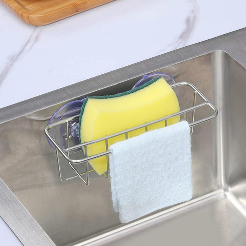 Sink Caddy Sponge Holder for Kitchen Sink, SUS304 Stainless Steel, 2 Suspension Options, Silver