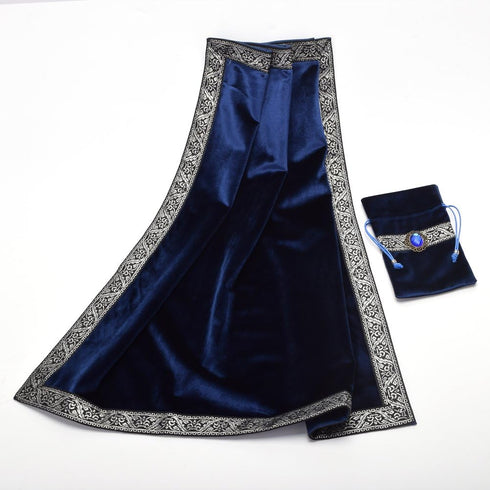 BLESSUME Square Velvet Altar Tarot Table Cloth and Pouch, Dark Blue