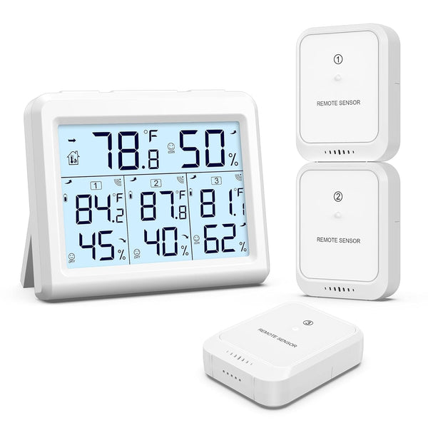 AMIR Indoor Outdoor Thermometer, 3 Channels Digital Hygrometer Thermometer with 3 Sensor, Temperature