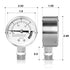 MEANLIN MEASURE Stainless steel pressure cooker gauge,0-20Psi 2" DIAL FACE 3/8" UNC steam pressure gauge,Pressure tank table (includes washer, washer and nut) Lower Mount