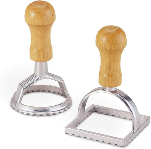 Fantes Ravioli Maker Stamps With Wooden Handles, Fluted Round And Square Shapes,