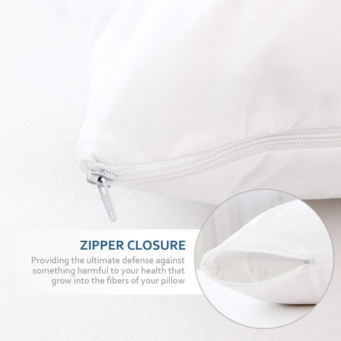 Queen Pillow Protectors with Zipper, 4 Pack Waterproof Pillow Case Protector, 20 x 30 Inch, White