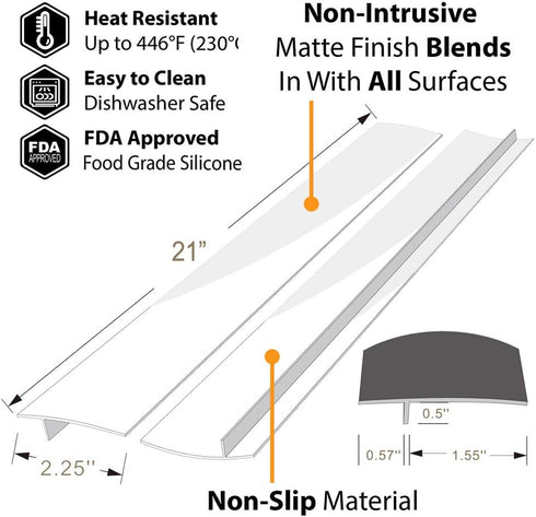 Silicone Stove Counter Gap Cover by Kindga - 21" Easy Clean Gap Filler Set of 2 (White)