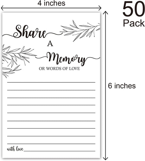 Share a Memory Card, Memorial Cards for Celebration of Life, Funeral Guest Book, 4x6 Inch, 50 Pack