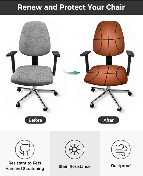Computer Office Chair Cover, Basketball Texture Brown Washable Removable Slipcover for Rotating Boss Chair (1pcs)