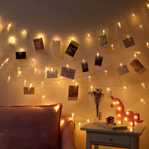 Dopheuor LED Photo Clip String Lights, Battery Operated Starry Fairy Copper Lights with Clips, Warm White for Décor