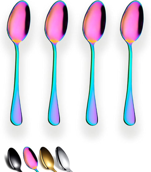 Berglander Rainbow Teaspoons Set of 4, 6.5" Stainless Steel Titanium Plating, Colorful Easy To Clean Silverware