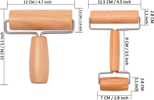 Whaline 2 Pieces Wood Pastry Pizza Roller, Non Stick Wooden Rolling Pin for Home Kitchen Baking (T-Maple and H-Maple)