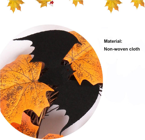 Orgrimmar 10” Halloween Maple Wreath Garland, Artificial Maple Leaf Bats Vines Door Hanging for Halloween Party and