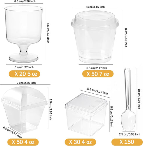 430 Pack 4 oz, 5 oz 7 oz LifeIdeas Mini Dessert Cups with Lids and Spoons, Shooters Cups for Party, Clear Yogurt