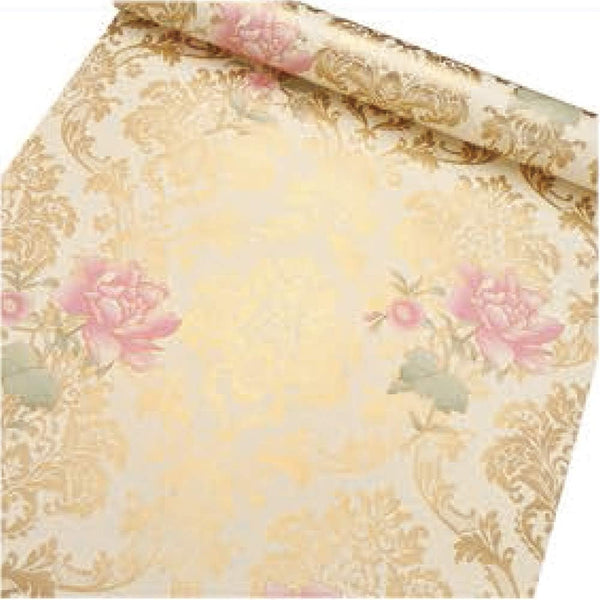 Self-Adhesive Shelf Liners Paper, Removable Self Adhesive Liner for Home Decoration, Gold Pink Flower 17.8 x 118 Inches