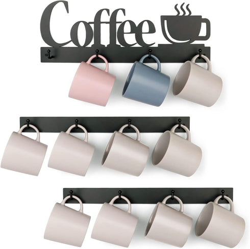 HULISEN Coffee Mug Wall Rack - Wall Mounted Coffee Cup Holder with 12 Heavy Duty Hooks and Metal Sign