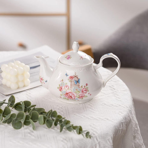 Eplze 2 sets YBK Tech Strengthen Porcelain Coffee Pot Ceramic Teapot- Pink Rose (Teapot+ of cup and saucer)