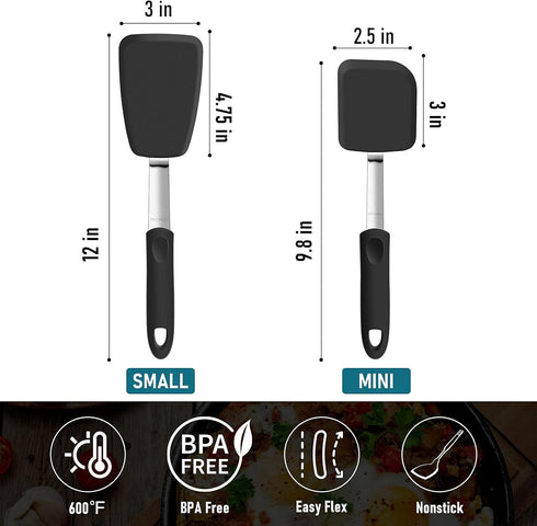 GEEKHOM Silicone Spatula Turner Set of 2, Flexible Kitchen Small Spatulas for Nonstick Cookware, 600°F Heat Resistant