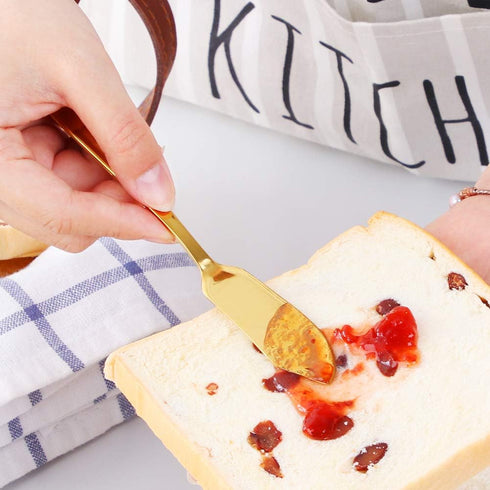Stainless Steel Cheese Dessert Knives, Set of 6, Breakfast Butter Knife, Slicer Sandwich Spreader (Gold)