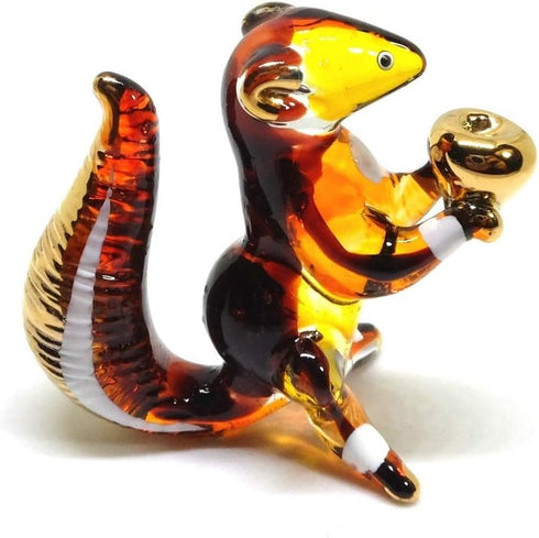 Handmade Mini 2" Cute Squirrel with Walnut Figures, Blown Glass Art Collectible Figurine Gift